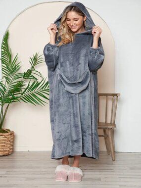 Women’s Full Size Pocketed Hooded Midi Lounge Dress Casual Comfort